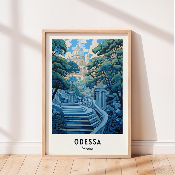 Odessa Travel Poster Potemkin Stairs Wall Art Ukraine Print Cityscape Artwork Travel Wall Decor Digital Download Travel Gift