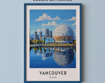 Póster de viaje de Vancouver, Canadá, impresión de arte de pared, impresión de ciudad, paisaje urbano, obra de arte, decoración de pared de viaje, descarga digital, regalo de viaje