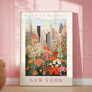 Poster bloemenmarkt New York: botanische reismuurkunst