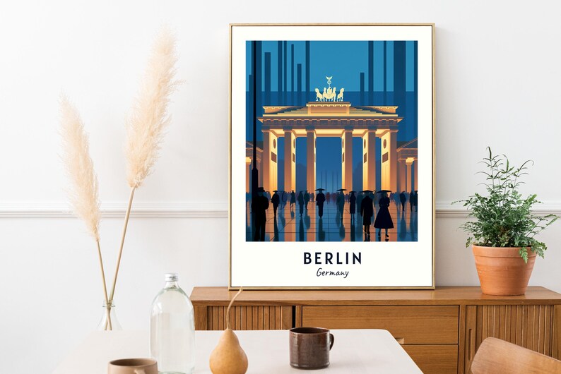 Berlin Brandenburg Gate Print, Germany Architecture Wall Art, Night City Travel Poster, Printable Digital Download image 5