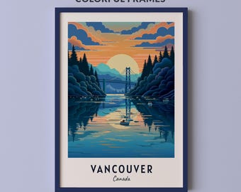 Póster de viaje de Vancouver, Canadá, impresión de arte de pared, impresión de ciudad, paisaje urbano, obra de arte, decoración de pared de viaje, descarga digital, regalo de viaje