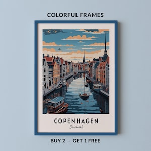 Copenhagen Harbour Canal Print, Denmark Coastal Wall Art, Colorful Nautical Cityscape Travel Poster, Printable Digital Download