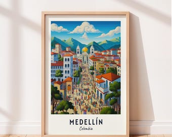 Medellín Travel Poster Plaza Botero Wall Art Colombia Print Cityscape Artwork Travel Wall Decor Digital Download Travel Gift