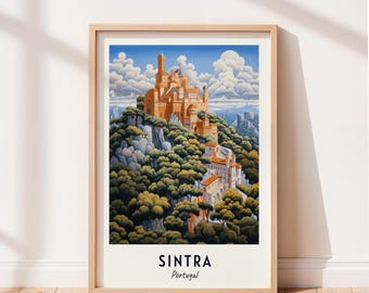 Póster de viaje de Sintra, Palacio de Pena, arte mural, impresión de Portugal, paisaje urbano, decoración de pared de viaje, descarga digital, regalo de viaje