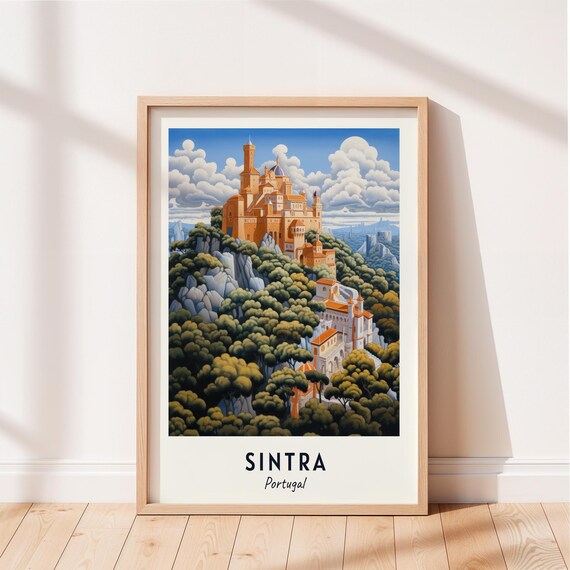 Sintra Travel Poster Pena Palace Wall Art Portugal Print Cityscape Artwork Travel Wall Decor Digital Download Travel Gift