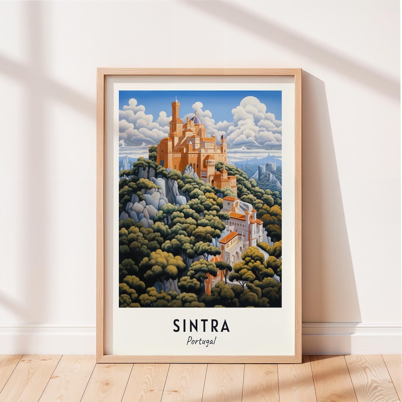 Sintra Travel Poster Pena Palace Wall Art Portugal Print Cityscape Artwork Travel Wall Decor Digital Download Travel Gift image 1