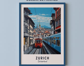 Zurich Travel Poster Switzerland Print Wall Art City Print Cityscape Artwork Travel Wall Decor Digital Download Travel Gift