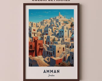 Amman Hillside Houses Print, Jordan City Wall Art, Middle Eastern Architecture Travel Poster, Printable Digital Download
