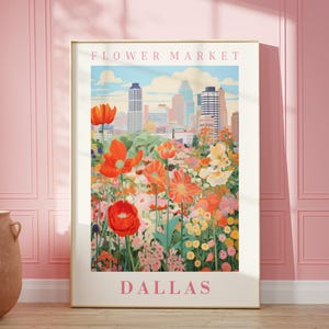 Dallas Blumenmarkt Poster, Wanddekoration, USA Blumenillustration, Botanische Galerie Wandkunst, Geschenk für Freund, Reiseplakat