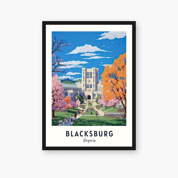Blacksburg Travel Print, Blacksburg - Virginia Travel Gift, Printable City Poster, Digital Download, Wedding Gift, Birthday Present