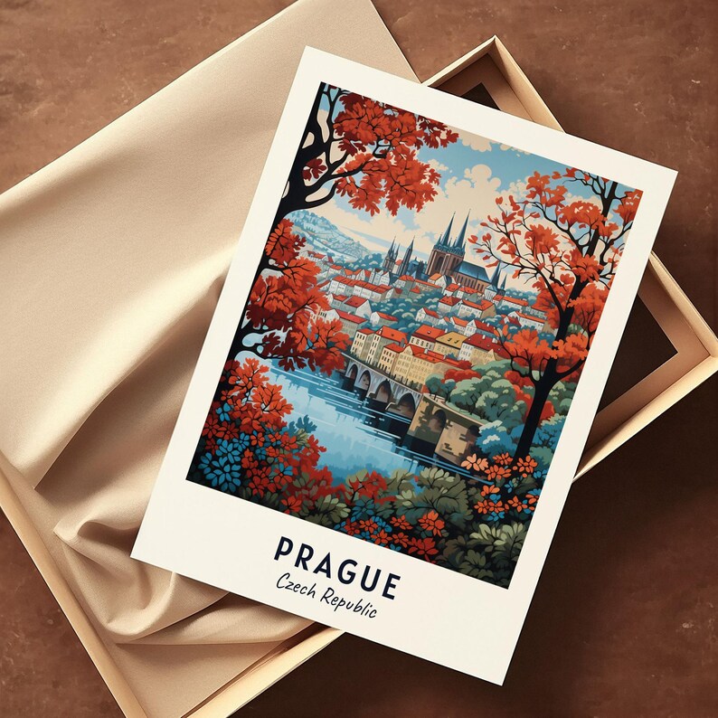 Cartaz de viagem de Praga, República Tcheca, impressão, arte de parede, impressão de cidade, paisagem urbana, arte de viagem, decoração de parede, download digital, presente de viagem imagem 2