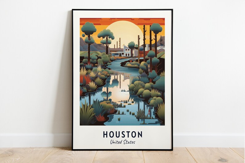 Houston Travel Print Wall Art, Houston United States City Print