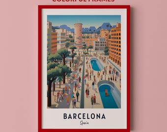 Póster de viaje de Barcelona, España, impresión de arte de pared, impresión de ciudad, paisaje urbano, obra de arte, decoración de pared de viaje, descarga digital, regalo de viaje