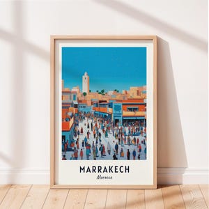 Marrakech Travel Poster Jemaa El-Fnaa Square Wall Art Morocco Print Cityscape Artwork Travel Wall Decor Digital Download Travel Gift