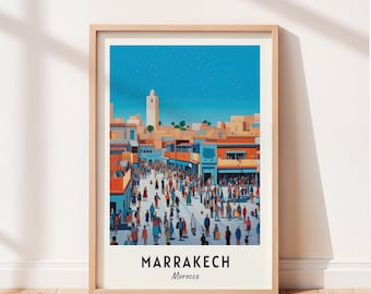 Marrakech Travel Poster Jemaa El-Fnaa Square Wall Art Morocco Print Cityscape Artwork Travel Wall Decor Digital Download Travel Gift