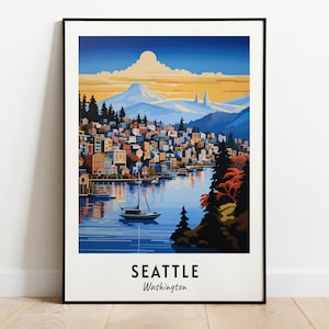 Seattle Travel Print Wall Art, Seattle - Washington City Print, Seattle Travel Gift, Seattle City Poster, Digital Download, Travel Gift