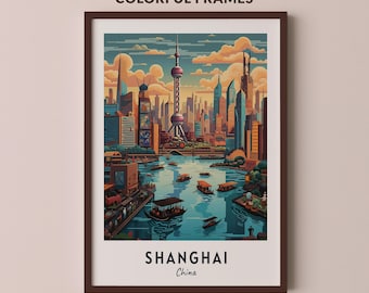 Shanghai Travel Poster China Print Wall Art City Print Cityscape Artwork Travel Wall Decor Digital Download Travel Gift