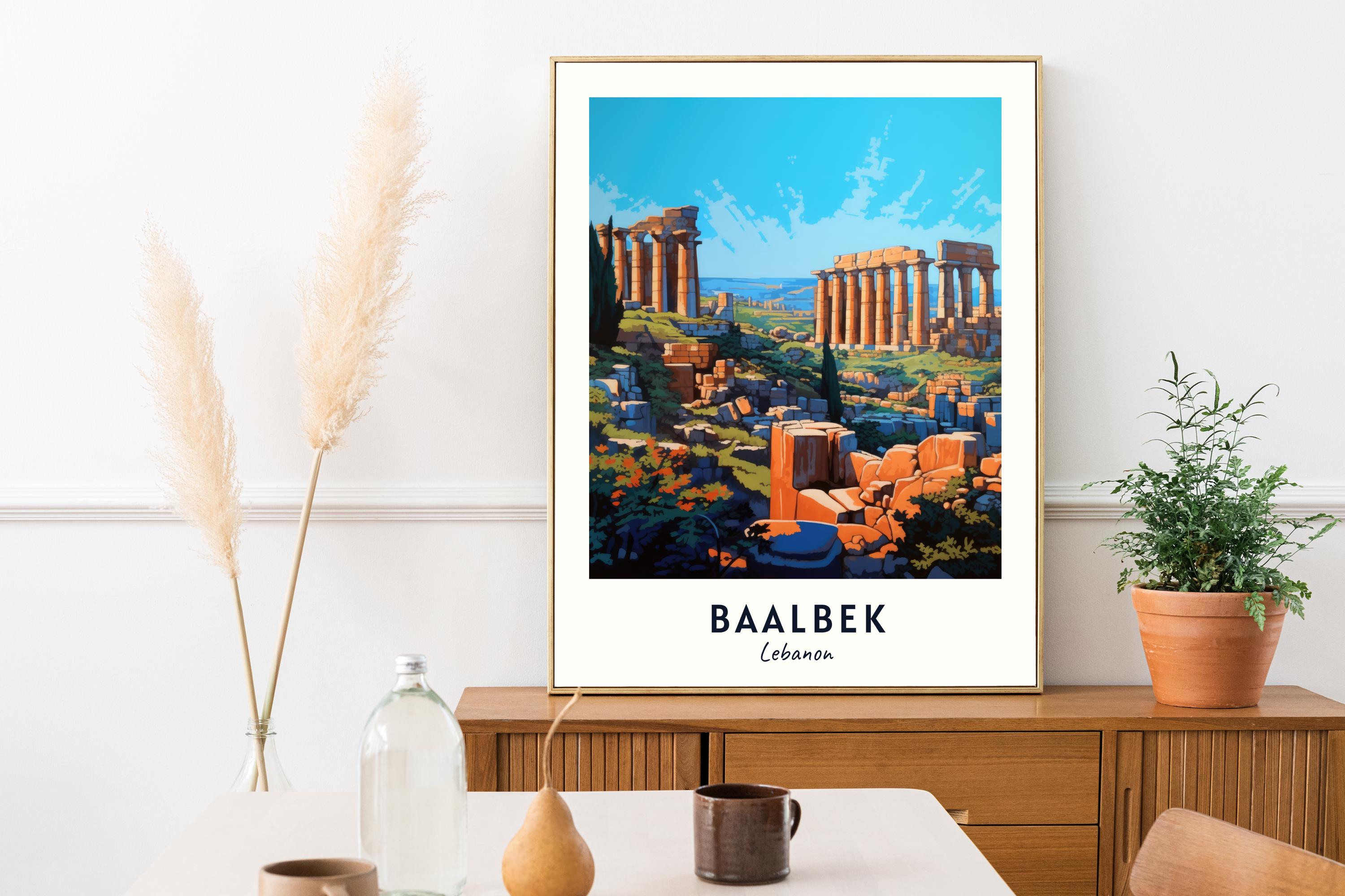 Baalbek Travel Poster Baalbek Roman Ruins Wall Art Lebanon Print ...