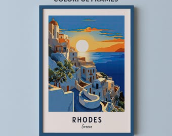 Rhodes Travel Poster Greece Print Wall Art City Print Cityscape Artwork Travel Wall Decor Digital Download Travel Gift