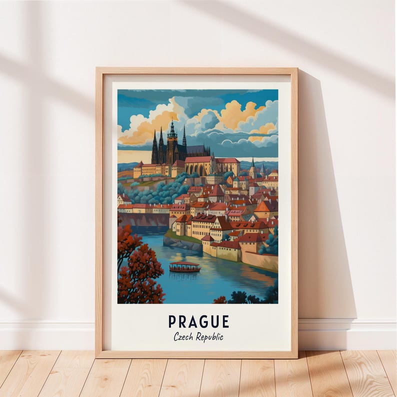 Prague Travel Poster Prague Castle Wall Art Czech Republic Print Cityscape Artwork Travel Wall Decor Digital Download Travel Gift image 1