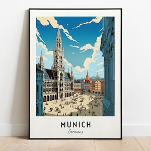 Stampa da parete con motivo di viaggio a Monaco di Baviera, stampa della città di Monaco di Baviera - Germania, regalo di viaggio a Monaco di Baviera, poster della città di Monaco di Baviera, download digitale, regalo di viaggio, arte da parete