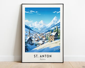 St. Anton Travel Print, St. Anton Ski Poster, Austria Ski Poster, St. Anton Digital Download, Ski Resort Print