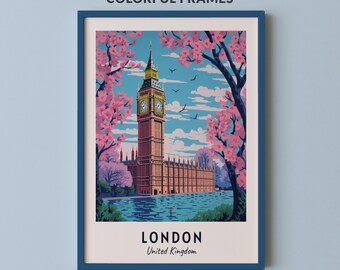 London Travel Poster United Kingdom Print Wall Art City Print Cityscape Artwork Travel Wall Decor Digital Download Travel Gift