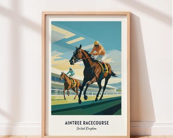 Póster de viaje del hipódromo de Aintree, arte mural del hipódromo de Aintree, Reino Unido, impresión del Reino Unido, paisaje urbano, decoración de pared de viaje, descarga digital