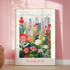 Tokyo bloemenmarktposter: Japanse bloemenbotanische muurkunst