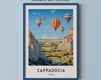 Cappadocia Turkey Balloon Print, Hot Air Balloons and Rock Valley Wall Art, Turkish Travel Poster, Printable Digital Download