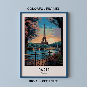 Póster de viaje de París, Francia, impresión de arte de pared, impresión de ciudad, paisaje urbano, obra de arte, decoración de pared de viaje, descarga digital, regalo de viaje imagen 1