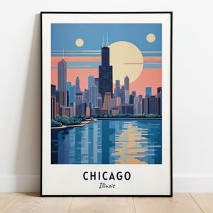 Arte de parede impressa de viagem de Chicago, impressão da cidade de Chicago - Illinois, presente de viagem de Chicago, pôster da cidade de Chicago, download digital, presente de viagem