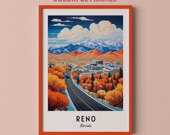 Reno Travel Poster Nevada Print Wall Art City Print Cityscape Artwork Travel Wall Decor Digital Download Travel Gift