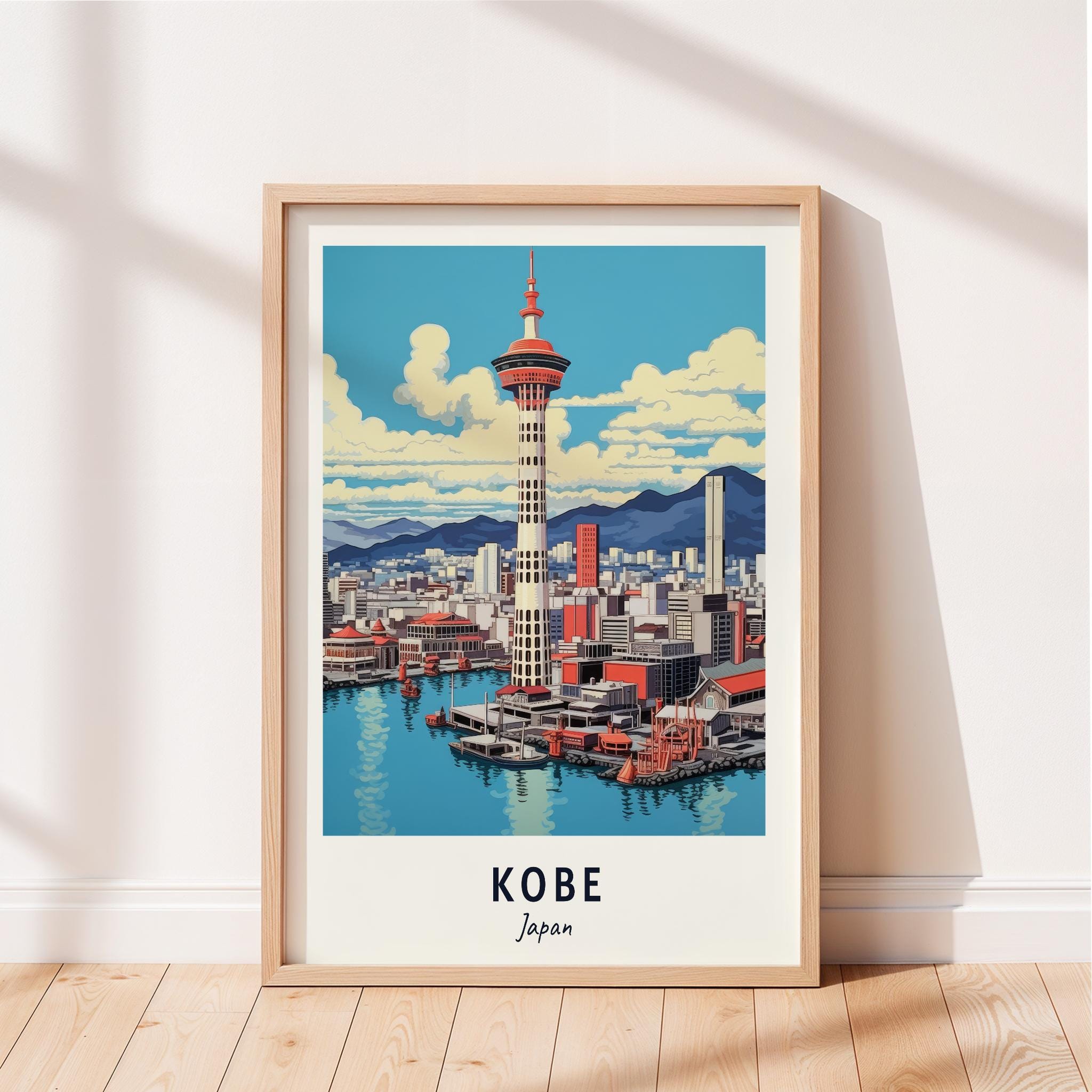 Kobe Travel Poster Kobe Port Tower Wall Art Japan Print Cityscape