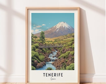 Póster de viaje de Tenerife, Parque Nacional del Teide, arte mural, impresión de España, paisaje urbano, decoración de pared de viaje, descarga digital, regalo de viaje