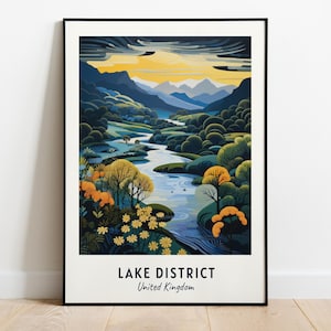 Lake District Travel Poster Lake District United Kingdom Wall Art United Kingdom Print Cityscape Artwork Travel Wall Decor Digital Download