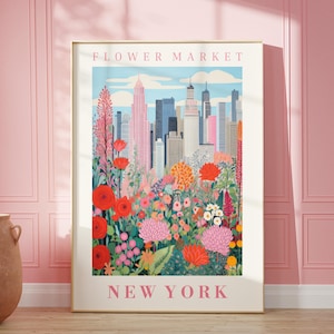Poster bloemenmarkt New York: botanische bloemenillustratie