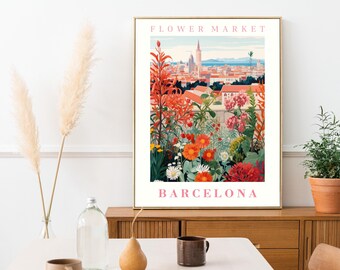 バルセロナフラワーマーケットプリントウォールアートスペイン花の
