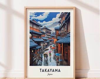 高山 日本ポスター：伝統的な町並みのアートプリント（額入り/額なし
