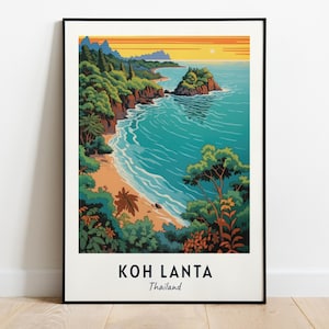 Koh Lanta Travel Poster Kantiang Bay Wall Art Thailand Print Cityscape Artwork Travel Wall Decor Digital Download Travel Gift