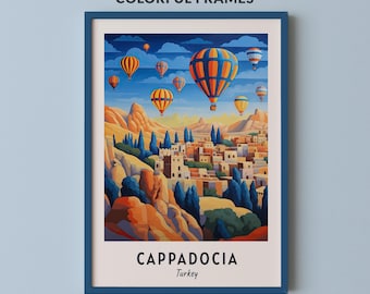 Cappadocia Hot Air Balloon Print, Turkey Travel Poster, Colorful Rock Landscape Wall Art, Printable Digital Download