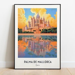 La Seu Cathedral Travel Print Wall Art, Palma De Mallorca - Impresión de la ciudad de España, Regalo de viaje de la Catedral de La Seu, Cartel de la Catedral de La Seu