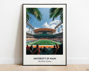 University Of Miami Stadium Print College Dorm Print Hard Rock Stadium Print College Football Print University Of Miami Stadium Poster Gift