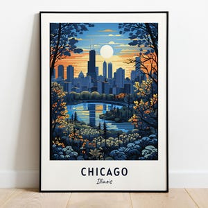 Arte de parede impressa de viagem de Chicago, impressão da cidade de Chicago - Illinois, presente de viagem de Chicago, pôster da cidade de Chicago, download digital, presente de viagem