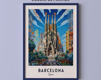 Póster de viaje de Barcelona, España, impresión de arte de pared, impresión de ciudad, paisaje urbano, obra de arte, decoración de pared de viaje, descarga digital, regalo de viaje