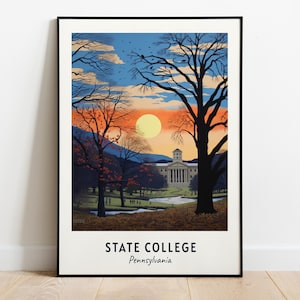 Impresión de viaje de State College, arte mural, impresión de la ciudad de State College, Pensilvania, regalo de viaje de State College, póster de la ciudad de State College, arte mural
