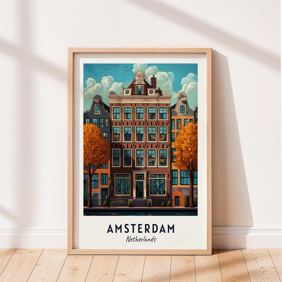 Amsterdam Travel Poster Anne Frank House Wall Art Netherlands Print ...