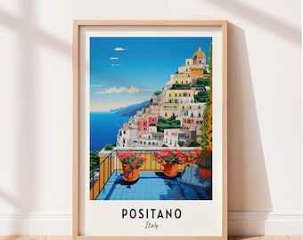 Positano Travel Poster Positano Italy Wall Art Italy Print Cityscape Artwork Travel Wall Decor Digital Download Travel Gift