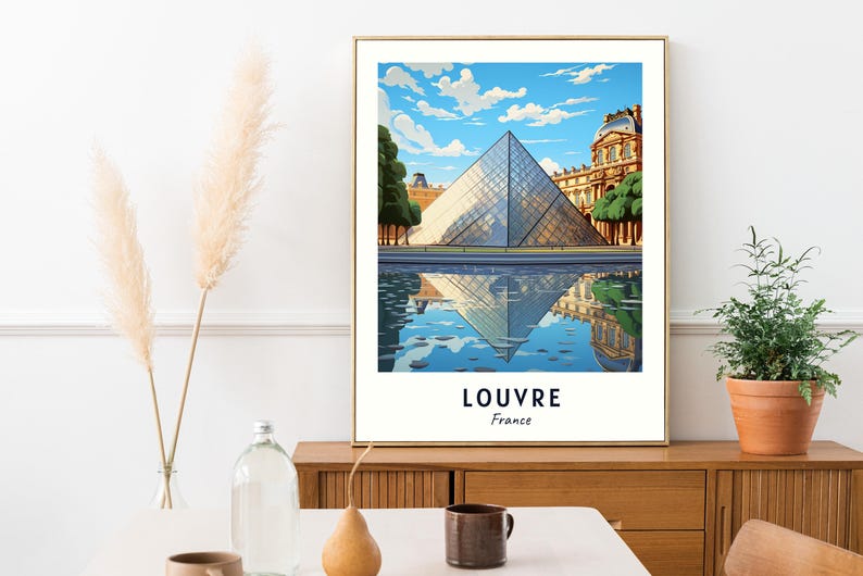 Louvre Travel Poster France Print Wall Art City Print Cityscape Artwork Travel Wall Decor Digital Download Travel Gift image 5