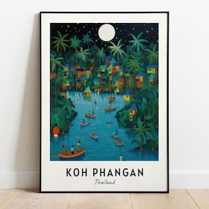Full Moon Party Travel Print Wall Art, Koh Phangan - Thailand City Print, Full Moon Party Travel Gift, Full Moon Party Poster, Travel Gift